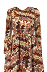 1967 Unlabeled Geoffrey Beene Silk Pink & Taupe Metallic Brocade Dress