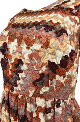 1967 Unlabeled Geoffrey Beene Silk Pink & Taupe Metallic Brocade Dress