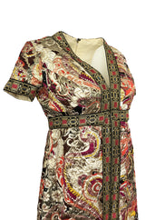 1960s Unlabeled Quilted Metallic Dress w a Metallic 'Jewel' Banding Detail