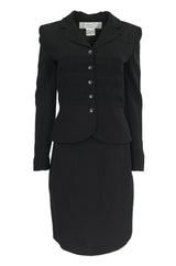 1990s Christian Dior Chic Black Jacket & Skirt Suit w Waist Detailing