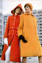1971 Courreges Numbered Hyperbole Bright Orange Wool Coat w Quilted Interior