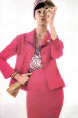 Spring 1960 Pierre Balmain Haute Couture Deep Blue Skirt Suit w Swing Back Button Detailing