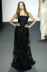 Fall 2006 Bill Blass Strapless Strapless Black Applique Floral & Net Dress