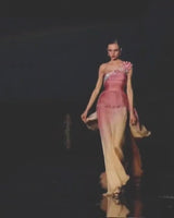 Incredible Spring 2005 Valentino Haute Couture Green Ombre Bias Cut Silk Chiffon Dress w Pleated Bodice