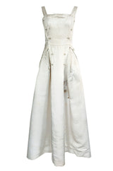 Fall 1952 Christian Dior Haute Couture Ivory Silk Button Dress w Underskirts