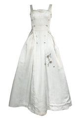 Fall 1952 Christian Dior Haute Couture Ivory Silk Button Dress w Underskirts