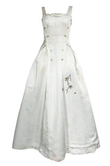 Fall 1952 Christian Dior Haute Couture Ivory Silk Button Dress w Underskirts