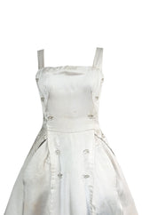 Fall 1952 Christian Dior Haute Couture Ivory Silk Button Dress w Underskirts