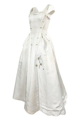 Fall 1952 Christian Dior Haute Couture Ivory Silk Button Dress w Underskirts