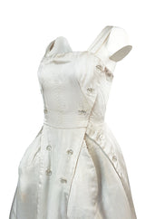 Fall 1952 Christian Dior Haute Couture Ivory Silk Button Dress w Underskirts