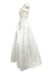 Fall 1952 Christian Dior Haute Couture Ivory Silk Button Dress w Underskirts