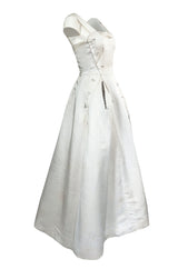Fall 1952 Christian Dior Haute Couture Ivory Silk Button Dress w Underskirts
