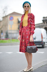 1970s Rare Gucci Silk "Pheasant" Print Shirt & Skirt Set