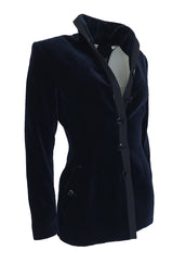 Rare Fall 1989 Azzedine Alaia Blue Velvet Runway Jacket w Black Trim