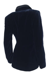 Rare Fall 1989 Azzedine Alaia Blue Velvet Runway Jacket w Black Trim