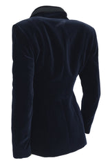Rare Fall 1989 Azzedine Alaia Blue Velvet Runway Jacket w Black Trim