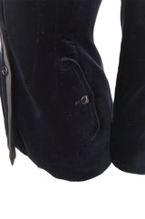 Rare Fall 1989 Azzedine Alaia Blue Velvet Runway Jacket w Black Trim