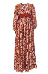 1960s Christian Dior By Marc Bohan Red & Gold Lamé Metallic Dress