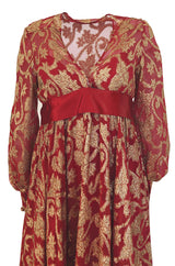 1960s Christian Dior By Marc Bohan Red & Gold Lamé Metallic Dress