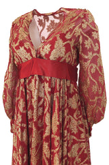 1960s Christian Dior By Marc Bohan Red & Gold Lamé Metallic Dress