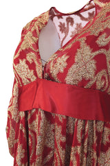 1960s Christian Dior By Marc Bohan Red & Gold Lamé Metallic Dress