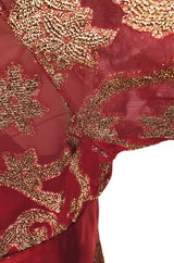 1960s Christian Dior By Marc Bohan Red & Gold Lamé Metallic Dress