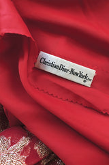 1960s Christian Dior By Marc Bohan Red & Gold Lamé Metallic Dress