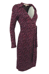 Early 2000s Diane von Furstenburg Purple Print Silk Jersey Wrap Dress