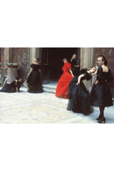 c.1977 Valentino Strapless Silk Chiffon Red Ruffle Full Length Dress