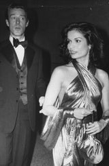 Important 1977 Halston Couture Navy Multi-Way Silk Jersey Plunge Dress w Extra Long Ties