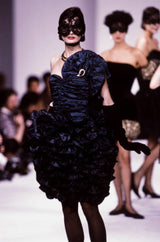 Incredible Fall 1985 Christian Dior by Marc Bohan Black Silk Taffeta Dress w Extravagant Ruffles