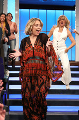 Incredible 1970s Gottex Plunging Light Print Nylon Caftan Dress