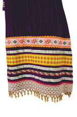 1968 Giorgio Sant'Angelo Purple Applique Velvet Dress w Wood Bead Fringe