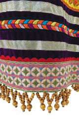 1968 Giorgio Sant'Angelo Purple Applique Velvet Dress w Wood Bead Fringe