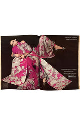 1969 Hanae Mori Chrysanthemum Print Pink Silk Twill & Silk Chiffon Dress