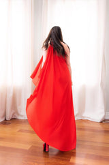 Documented 1978 Halston One Shoulder Red Draped Jersey Halston Dress