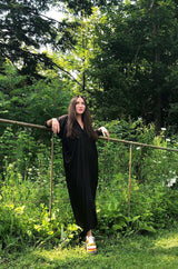 Easy to Wear 1970s Halston Simple & Chic Black Jersey Slip On Caftan Dress