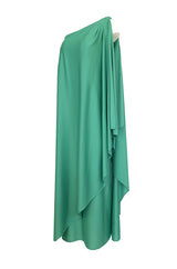 1978 Halston Green One Shoulder Draped Jersey Maxi Dress