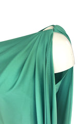 1978 Halston Green One Shoulder Draped Jersey Maxi Dress