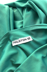 1978 Halston Green One Shoulder Draped Jersey Maxi Dress
