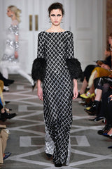 Gorgeous Fall 2019 Huishan Zhang Runway Black & Silver Sequin Dress w Feather Sleeves
