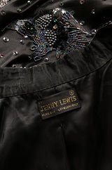 1980s Jenny Lewis Iridescent Beaded & Sequinned Black Silk Jacket