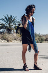 Spring 2016 Christopher Kane Runway Blue Fringe on Black Mini Dress