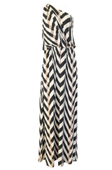 Spring 2015 Alber Elbaz for Lanvin One Shoulder Chevron Striped Jersey Dress