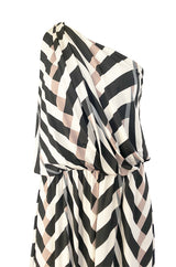 Spring 2015 Alber Elbaz for Lanvin One Shoulder Chevron Striped Jersey Dress