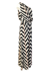 Spring 2015 Alber Elbaz for Lanvin One Shoulder Chevron Striped Jersey Dress
