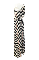 Spring 2015 Alber Elbaz for Lanvin One Shoulder Chevron Striped Jersey Dress