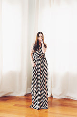 Spring 2015 Alber Elbaz for Lanvin One Shoulder Chevron Striped Jersey Dress