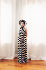 Spring 2015 Alber Elbaz for Lanvin One Shoulder Chevron Striped Jersey Dress