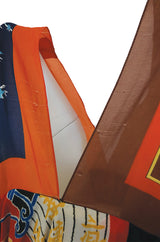 c.1972 LaVetta Plunging Front and Back Silk Scarf Print Caftan Dress